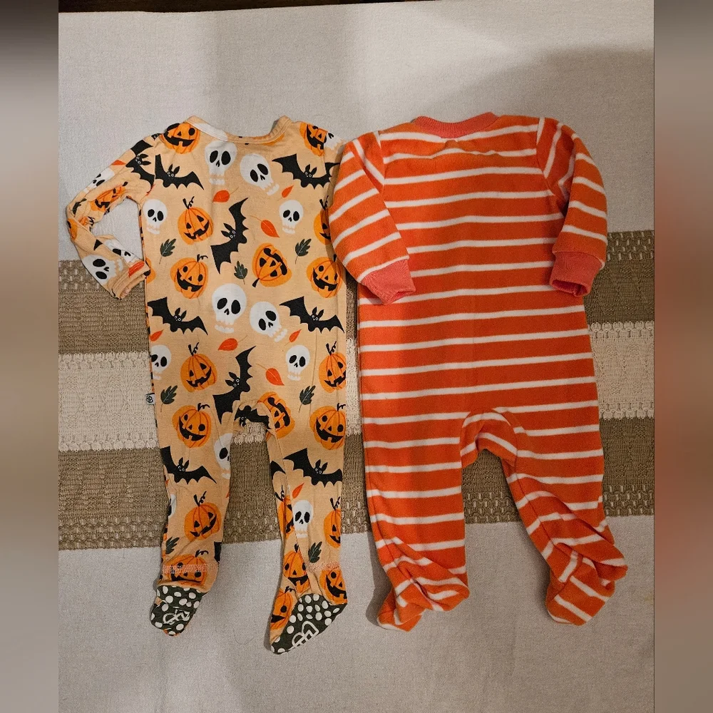 Little Bum Bums & Carters Pumpkin Patch Kids Footies - Orange and White Sz 0-3M